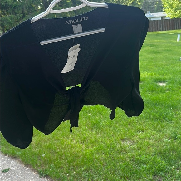 Adolfo Elegant Black Boutique Tie-Front Sheer Bolero Shrug Cardigan Cover Up NWT - Picture 11 of 12